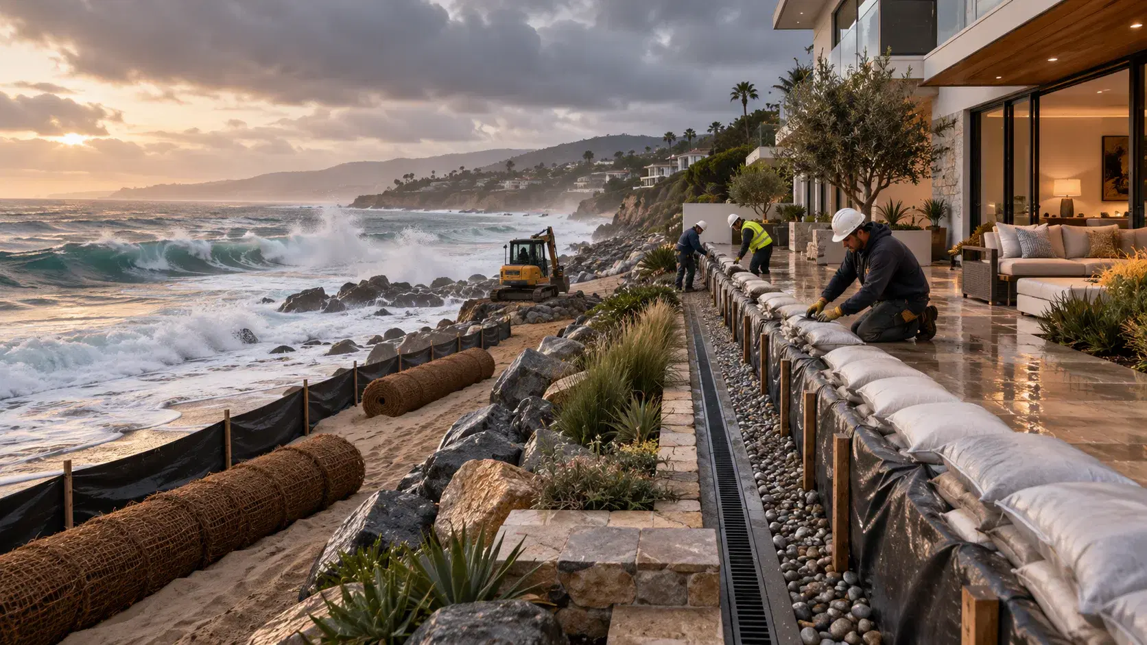 Coastal property facing storm surf near Malibu
