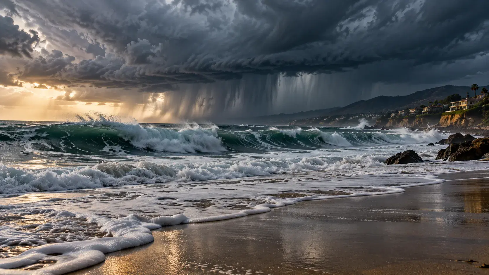 Storm clouds gathering over the Pacific from a Malibu beach