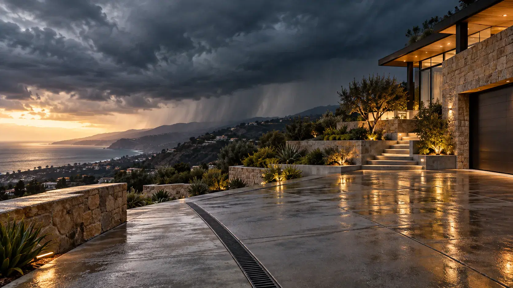 Storm clouds gathering above a Los Angeles property